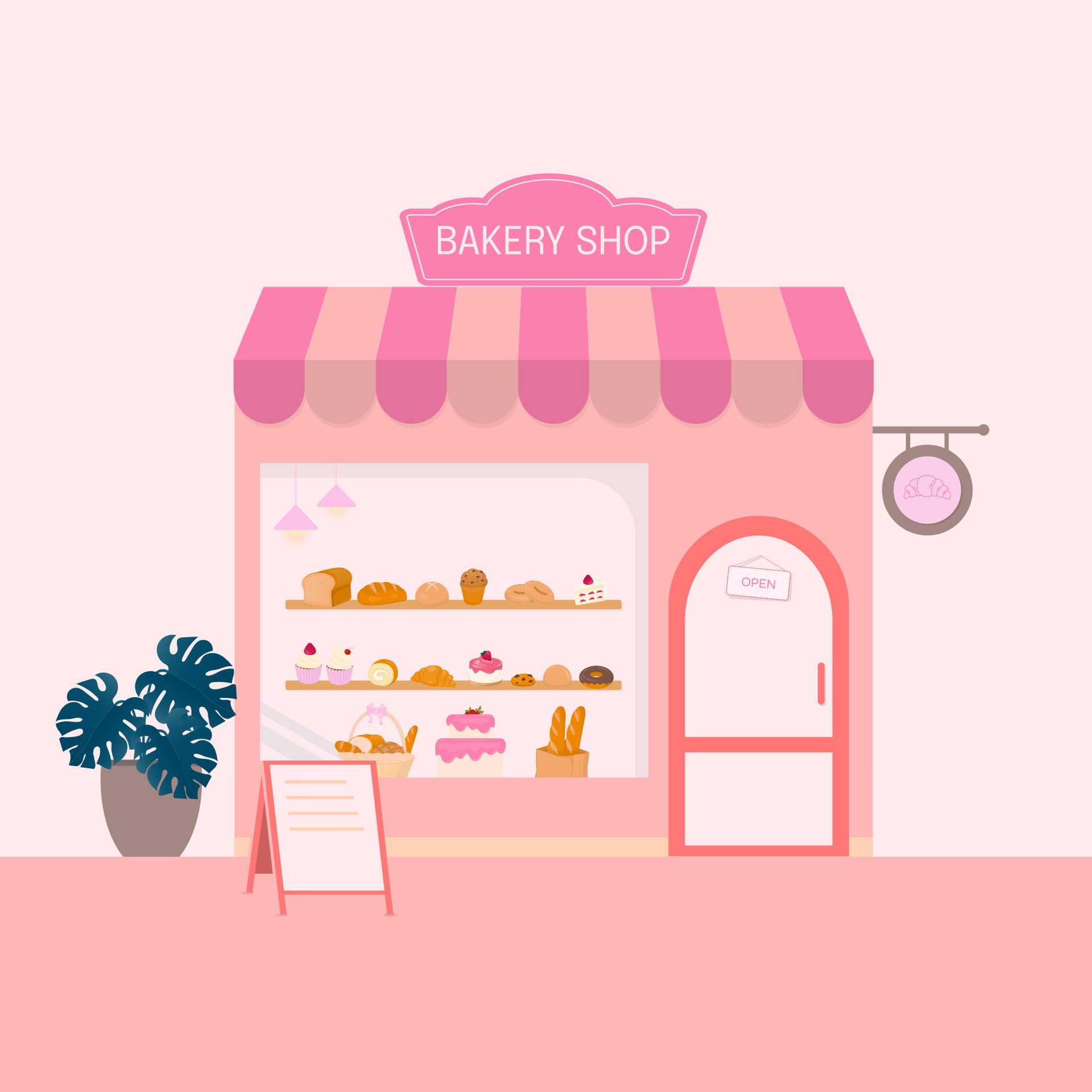 Pastel bakery shop with bakery baked goods 42368807 Vector Art at Vecteezy