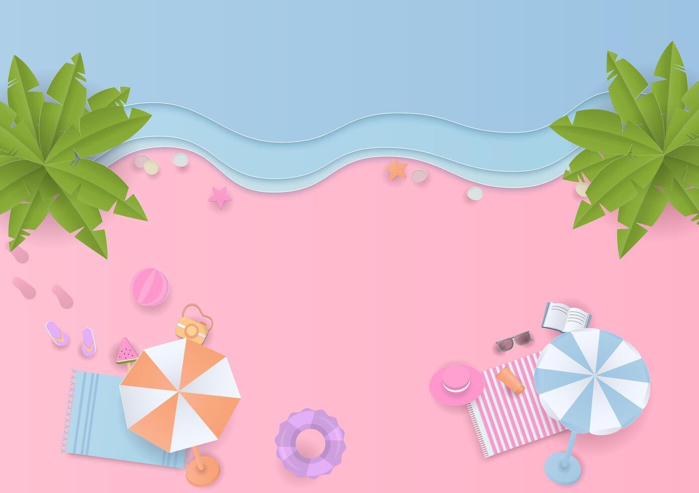 Cute summer elements with the sea background vector