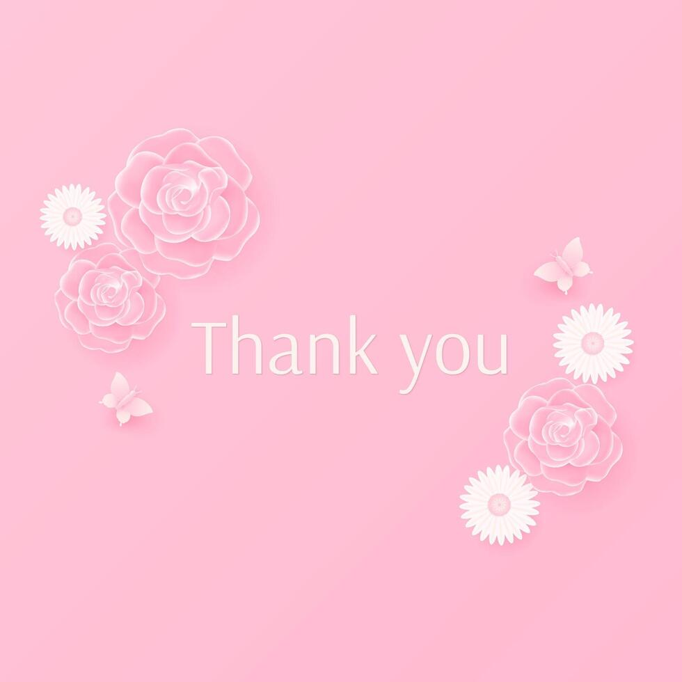 Thank you banner with flower and butterfly vector