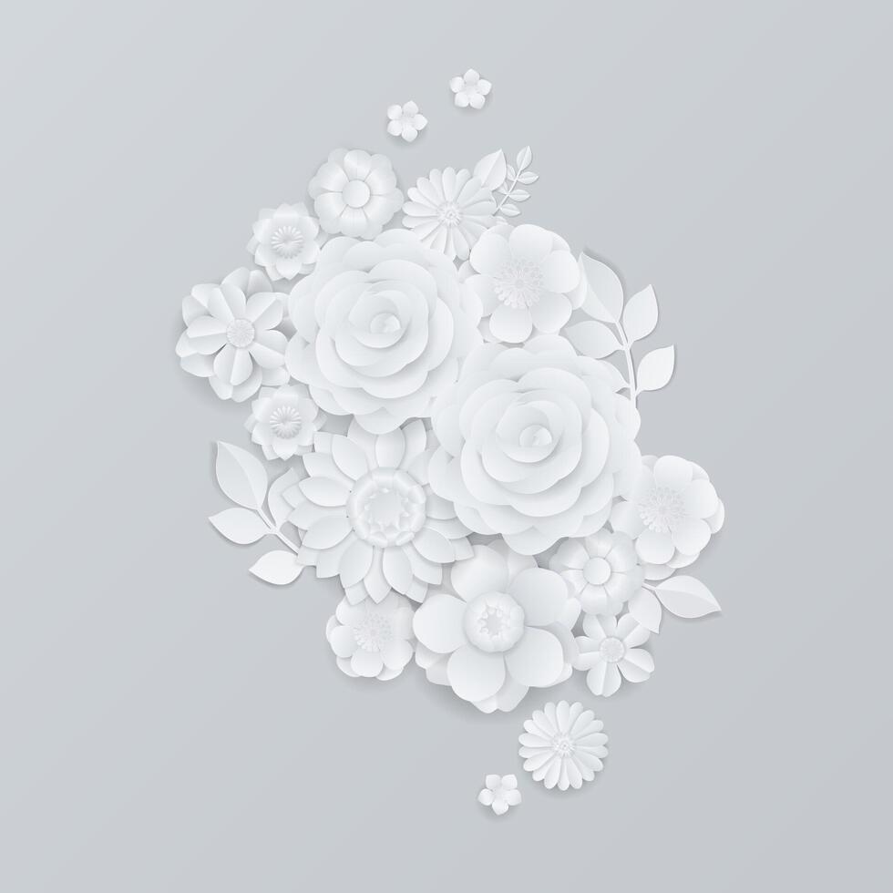 White paper flowers wreath on gray background vector