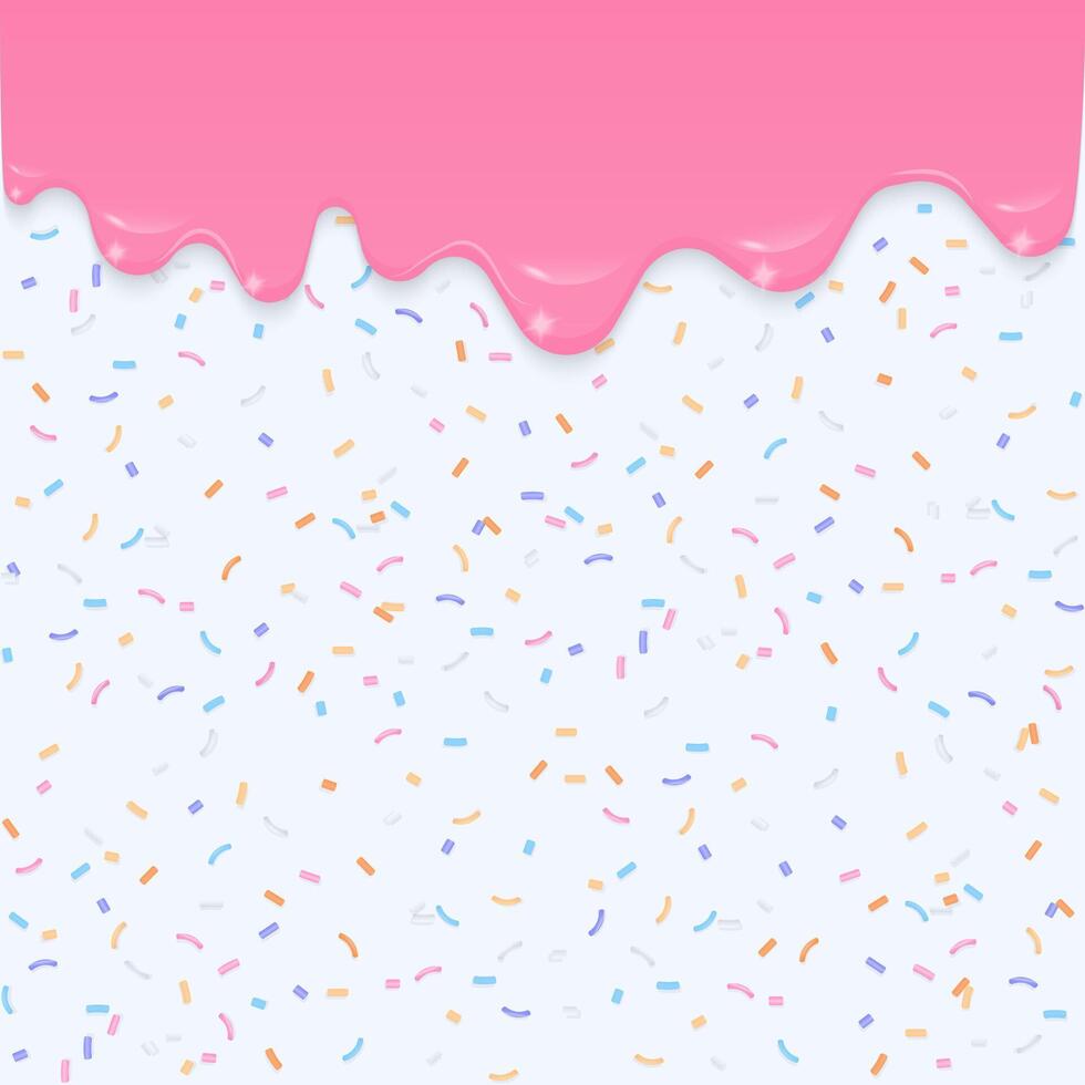 Pink dripping liquid with colorful sprinkles background vector