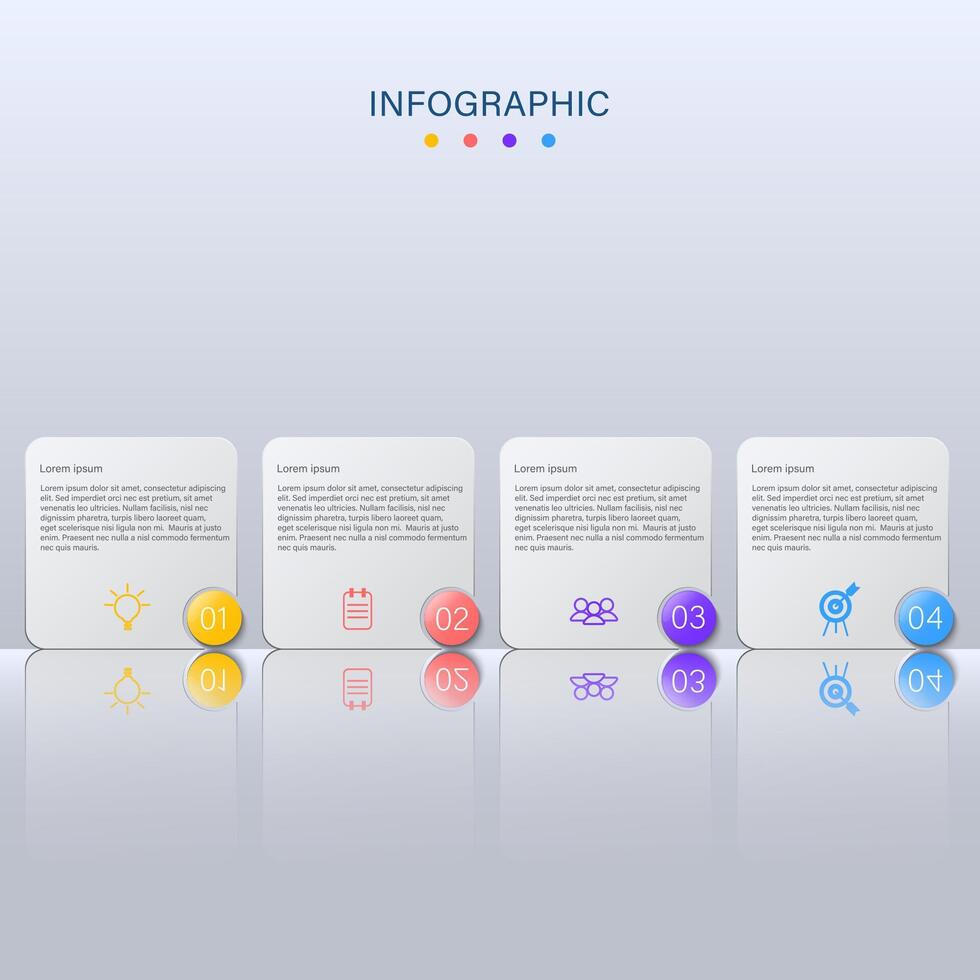 cuatro opciones infografía con número y íconos vector