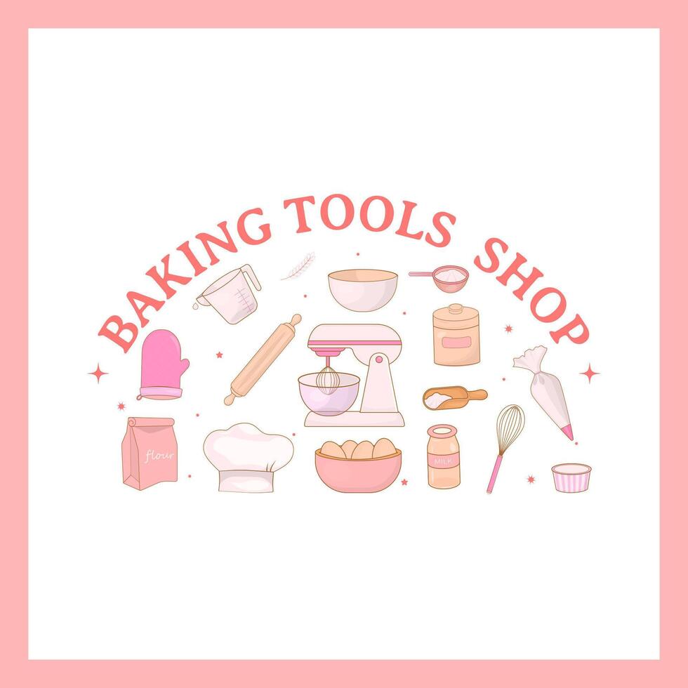 Baking tool shop banner with hand drawn style vector