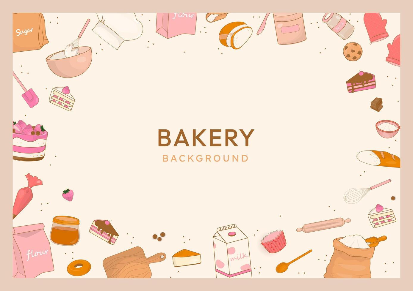 Bakery with kitchen utensils on beige background vector