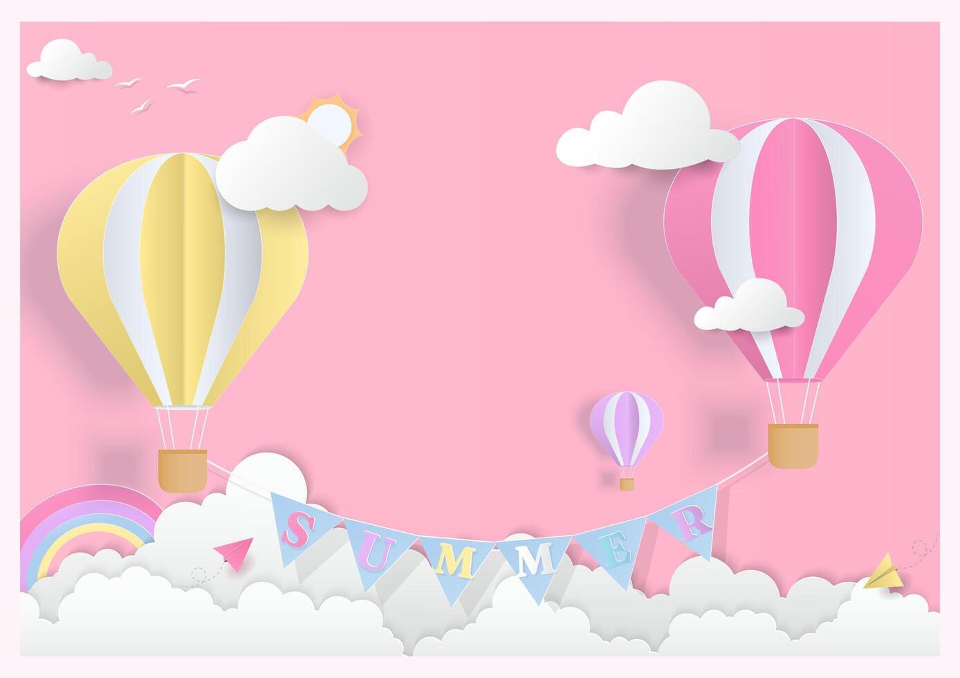 Summer background with hot air balloons and flag vector