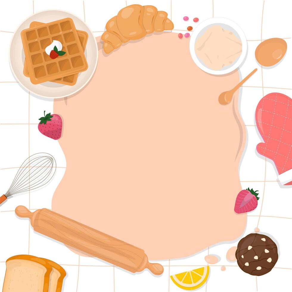 Pastry dough and baking ingredients background vector