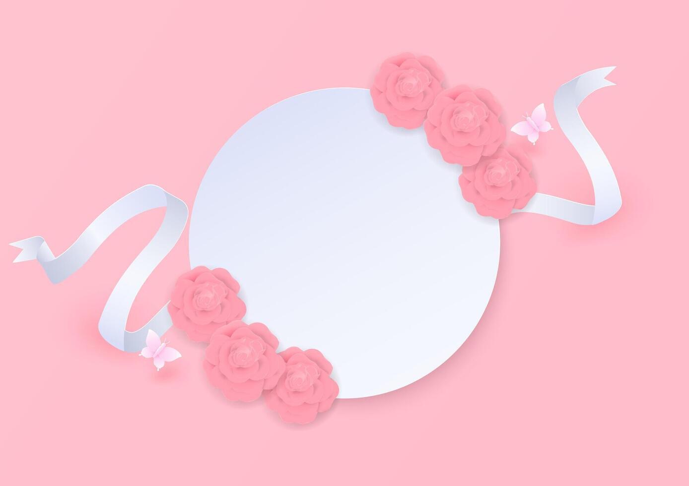 Rose wreath with ribbon and white banner vector