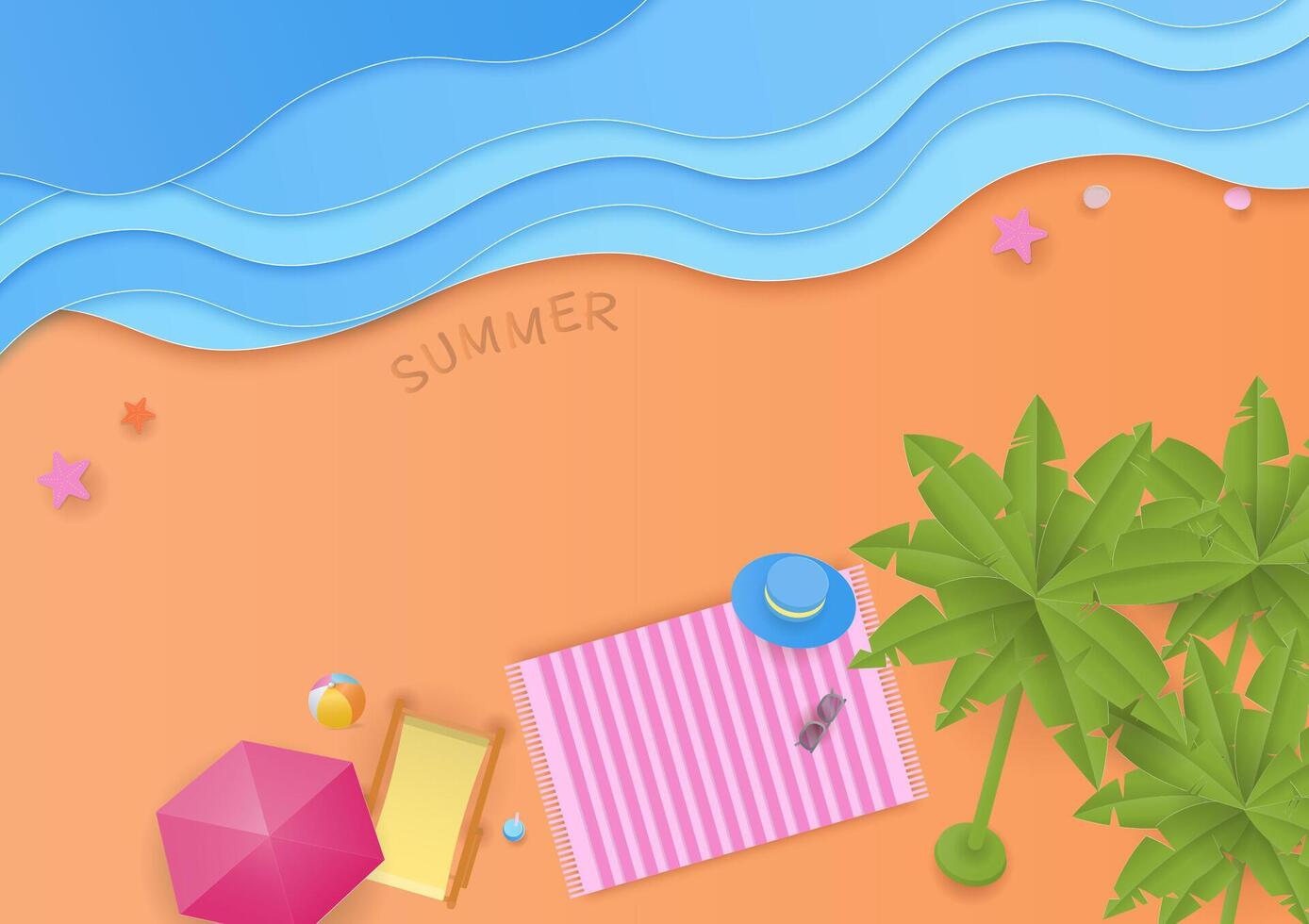 Summer background with sea waves and coconut trees vector