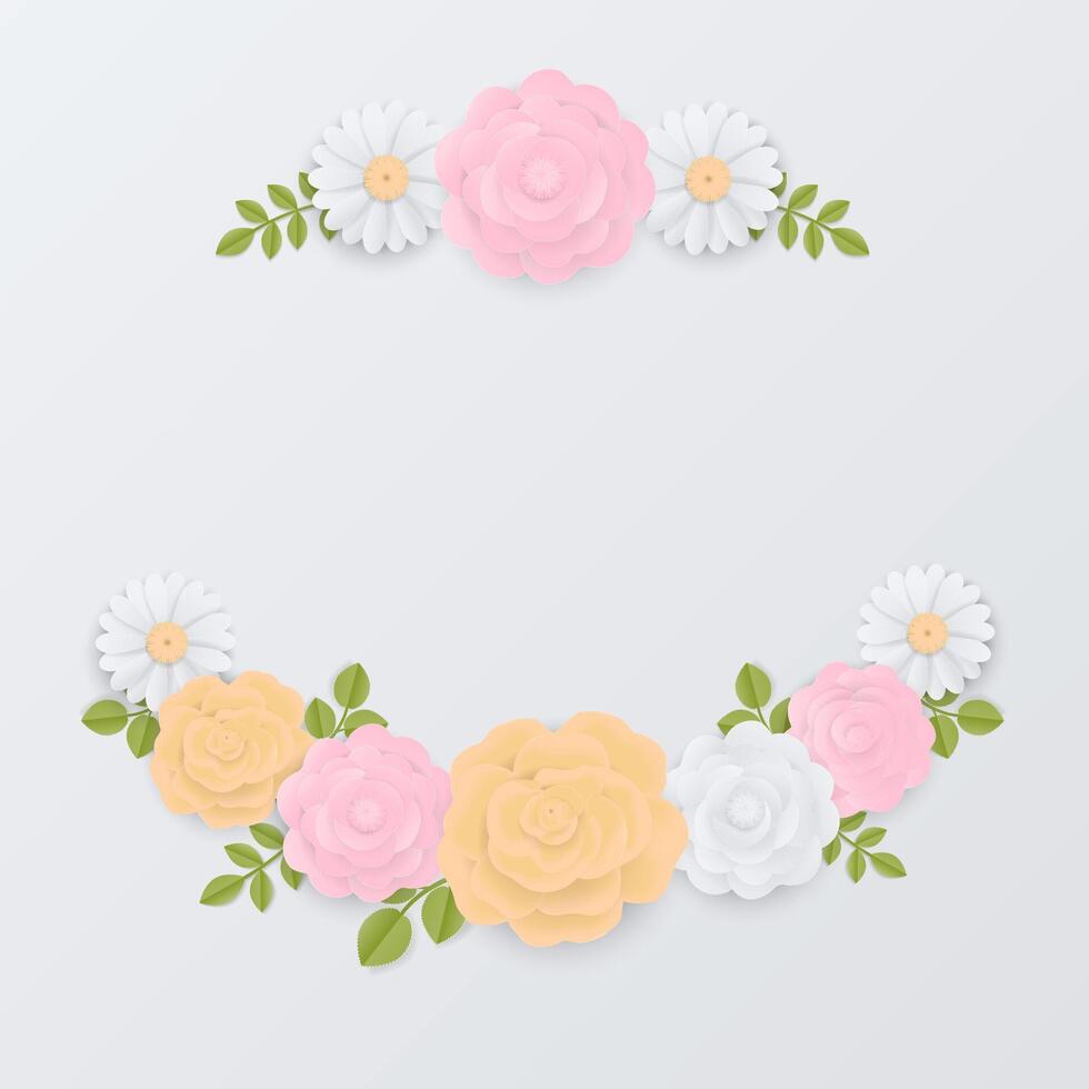 Wreath of bloom flowers and leaf on white background vector