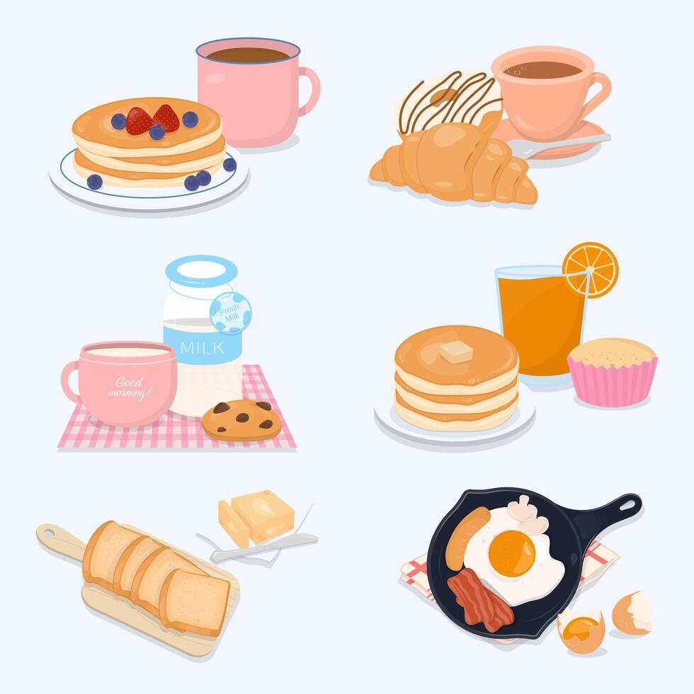 Breakfast collection with pancake and beverage vector