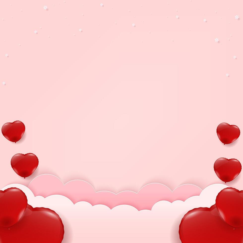 Red heart helium balloon and cloud background vector