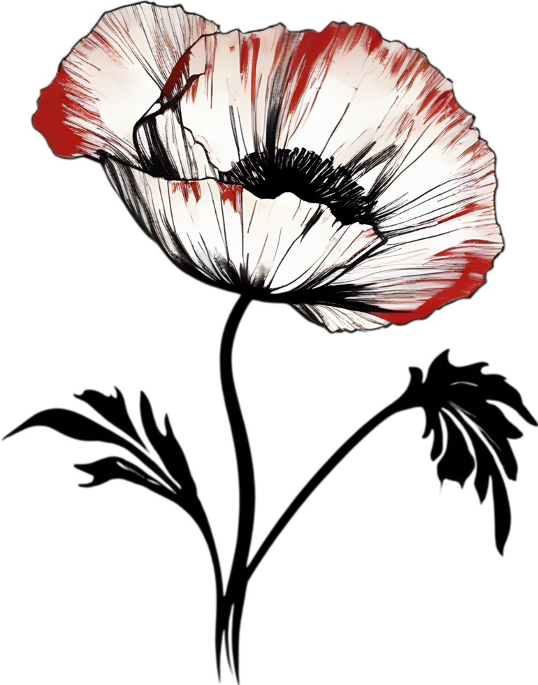 AI generated Japanese-style painting with brush strokes of Poppy flowers. png