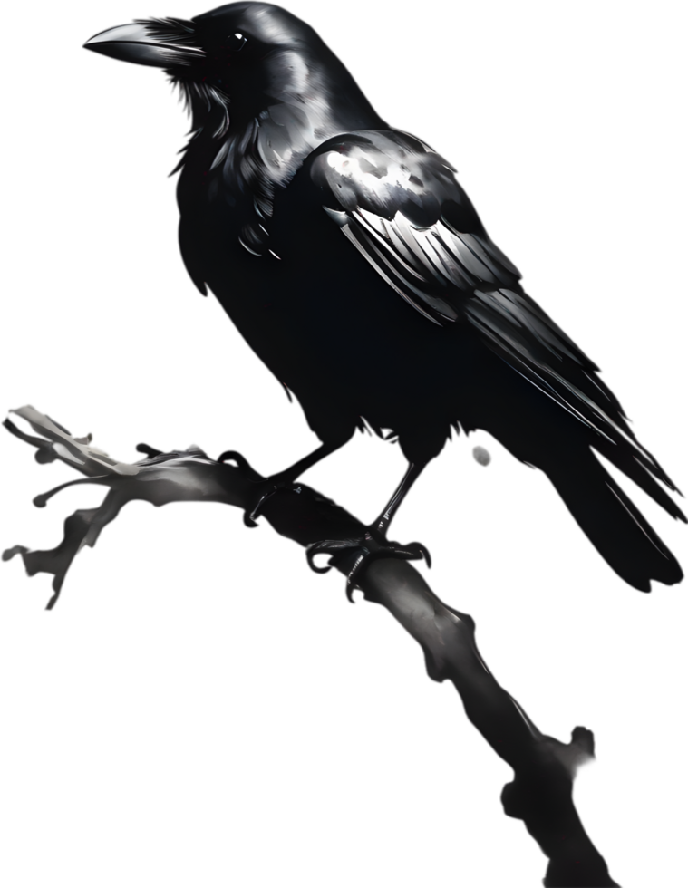 AI generated Japanese-style painting with brush strokes of Crow Bird. png