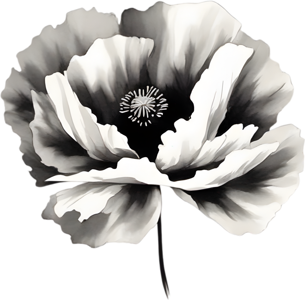 AI generated Japanese-style painting with brush strokes of Poppy flowers. png