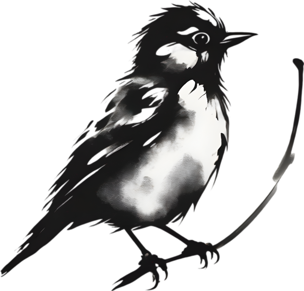 AI generated Japanese-style painting with brush strokes of cute birds. png