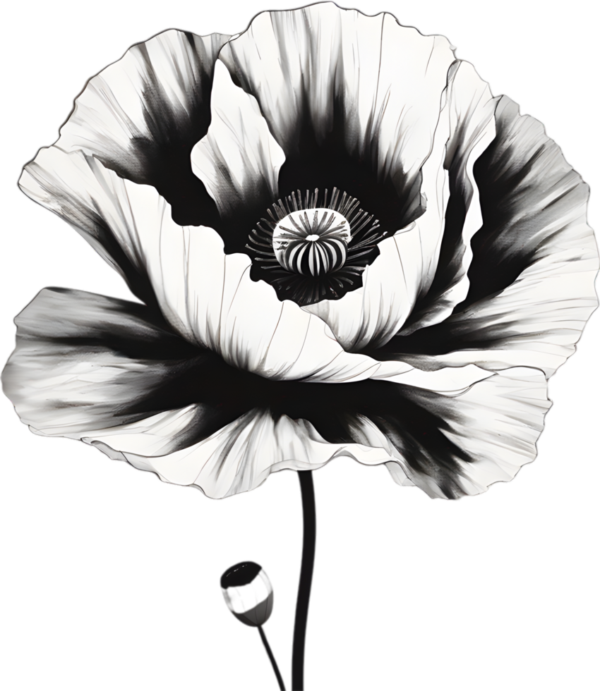 AI generated Japanese-style painting with brush strokes of Poppy flowers. png