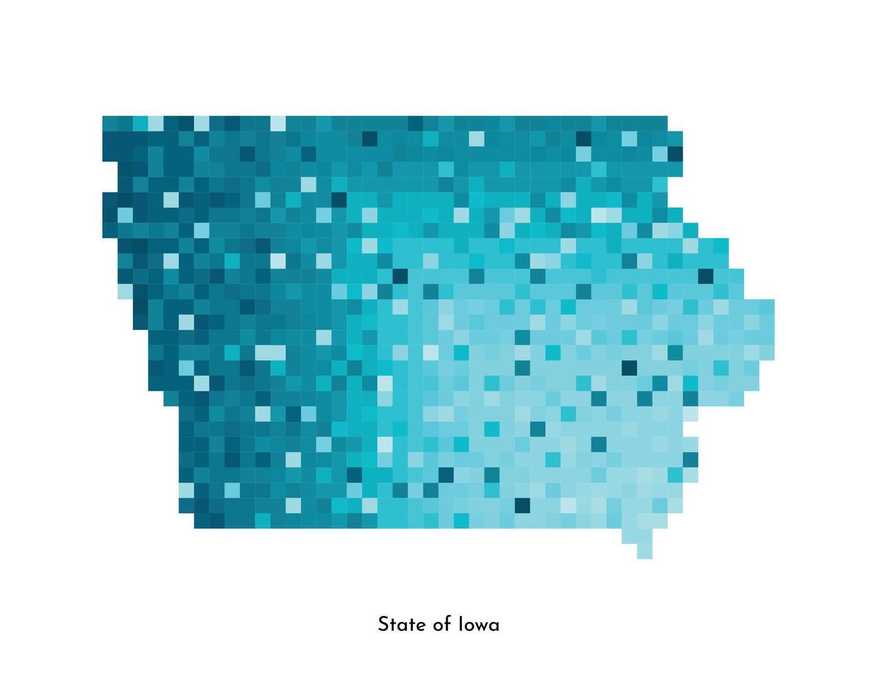 Vector isolated geometric illustration with icy blue area of USA, State of Iowa map. Pixel art style for NFT template. Simple colorful logo with gradient texture