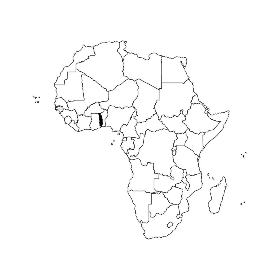 Vector isolated illustration with African continent with borders of all states. Black outline political map of Togo. White background.