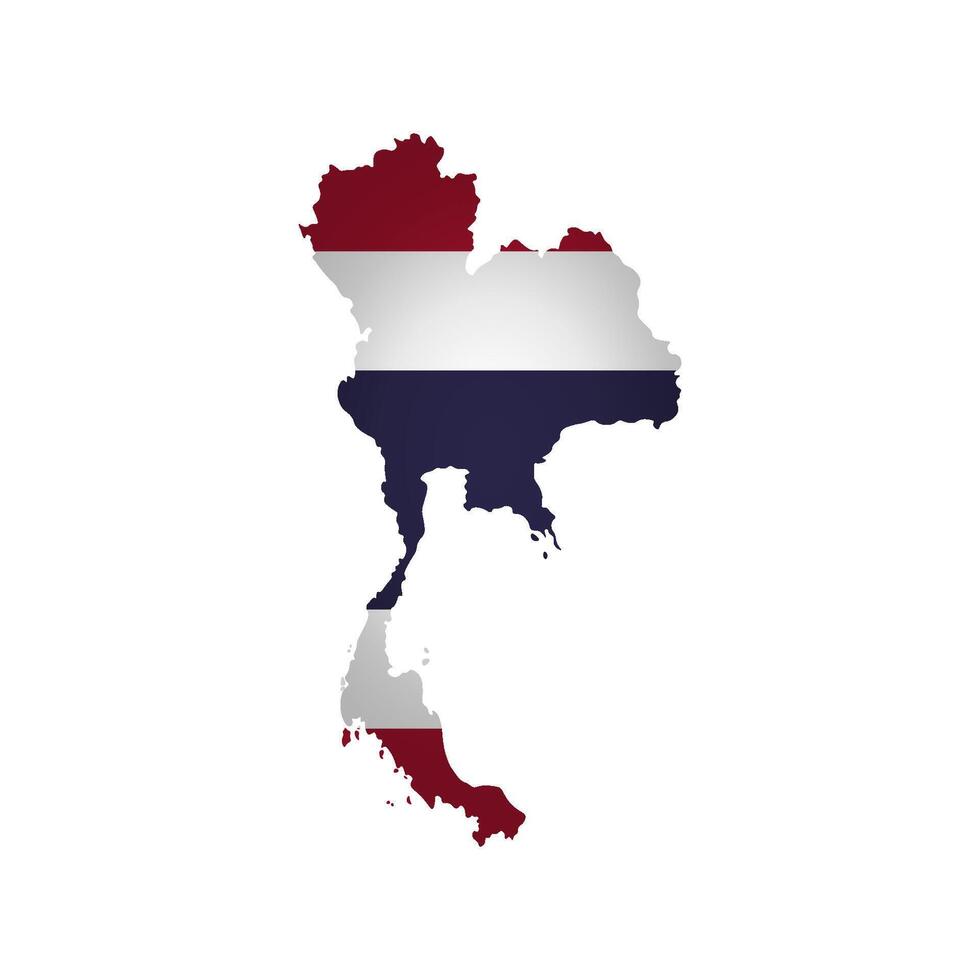 Vector isolated illustration with national flag with shape of Thailand map simplified. Volume shadow on the map. White background