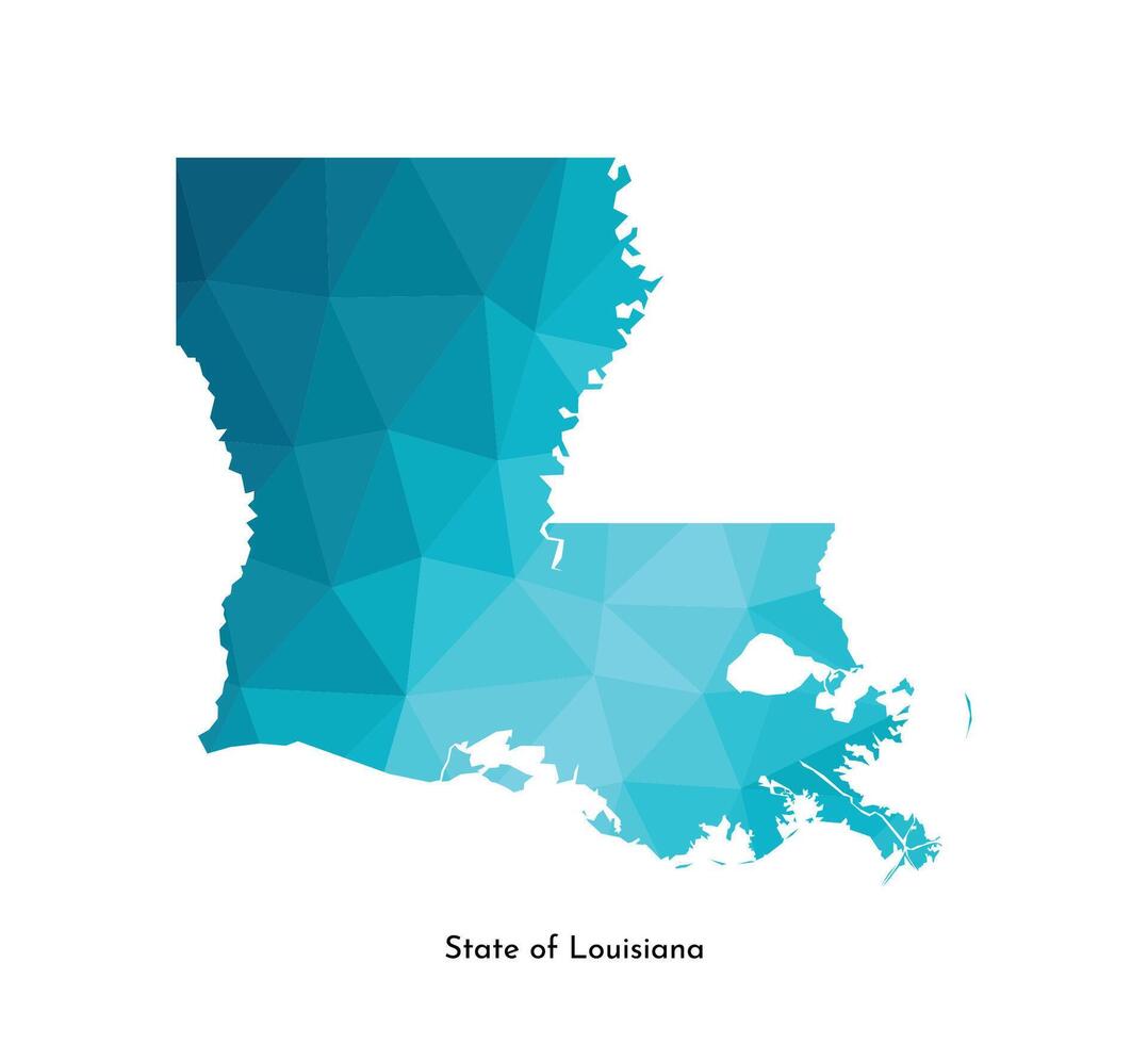 Vector isolated illustration icon with simplified blue map silhouette of State of Louisiana, USA. Polygonal geometric style. White background.