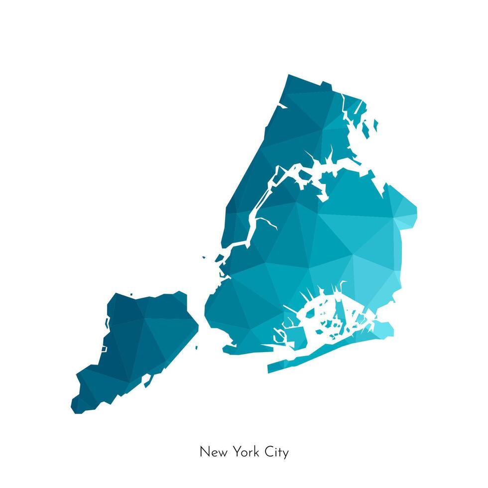 Vector isolated illustration with simplified polygonal shape of New York City map, city in the United States. Blue low poly silhouette of The Big Apple, NYC. White background