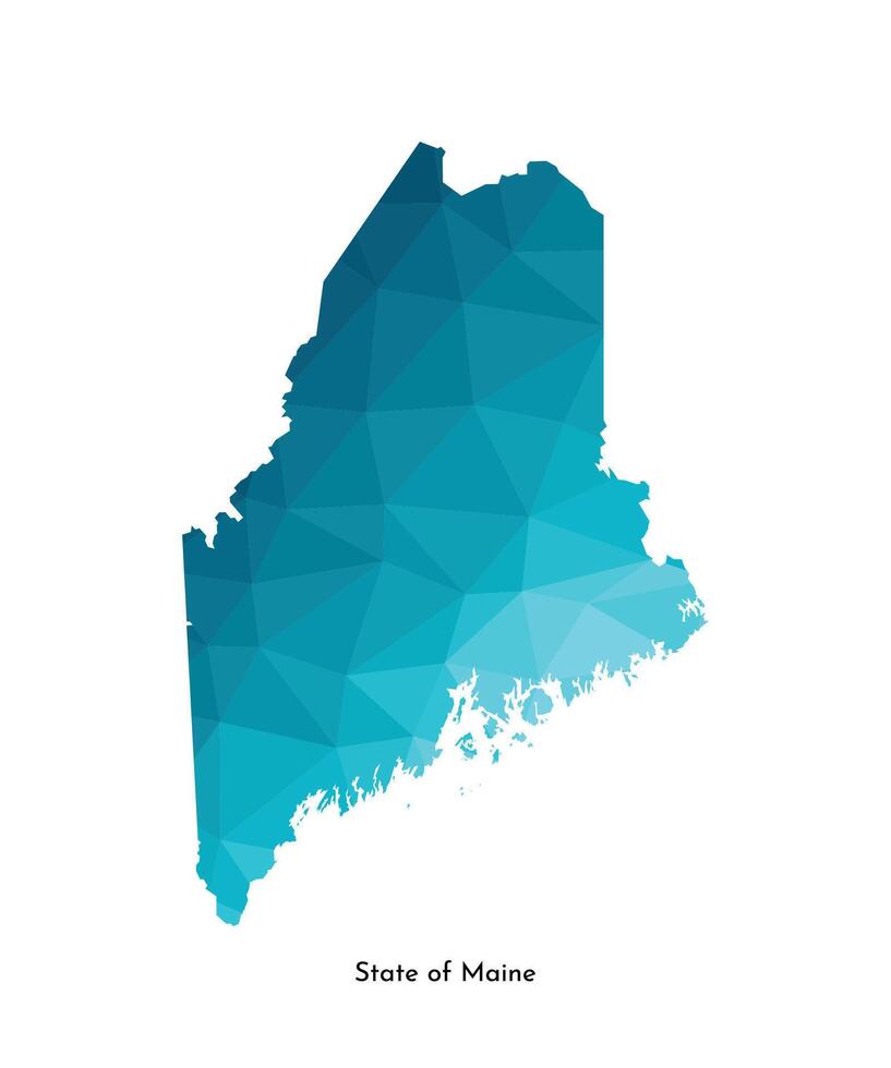 Vector isolated illustration icon with simplified blue map silhouette of State of Maine, USA. Polygonal geometric style. White background.
