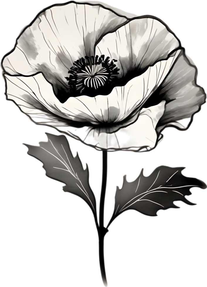 AI generated Japanese-style painting with brush strokes of Poppy flowers. png