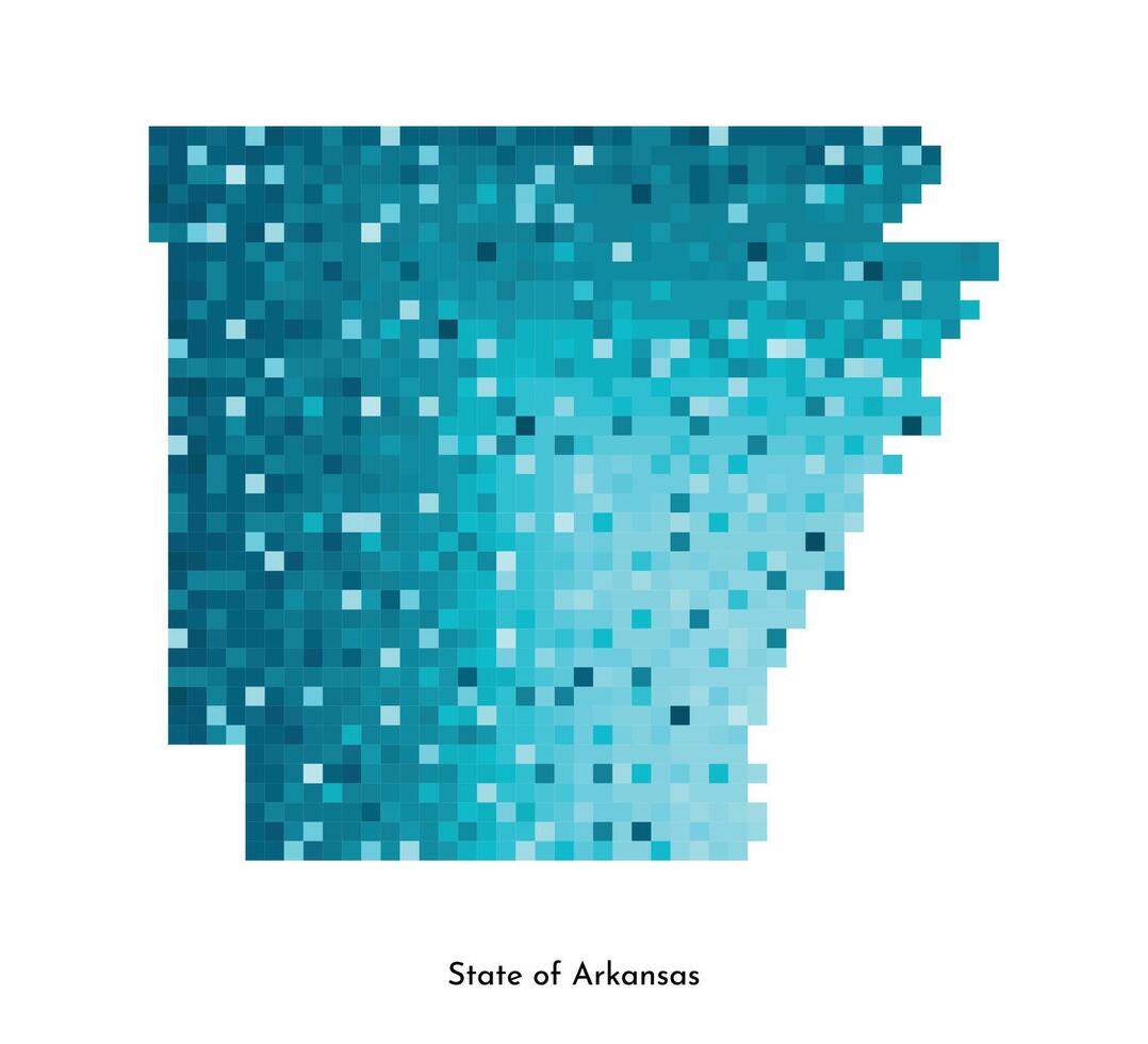 Vector isolated geometric illustration with icy blue area of USA, State of Arkansas map. Pixel art style for NFT template. Simple colorful logo with gradient texture