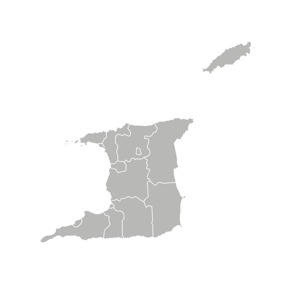 Vector isolated illustration of simplified administrative map of Trinidad and Tobago. Borders of the provinces, regions. Grey silhouettes. White outline