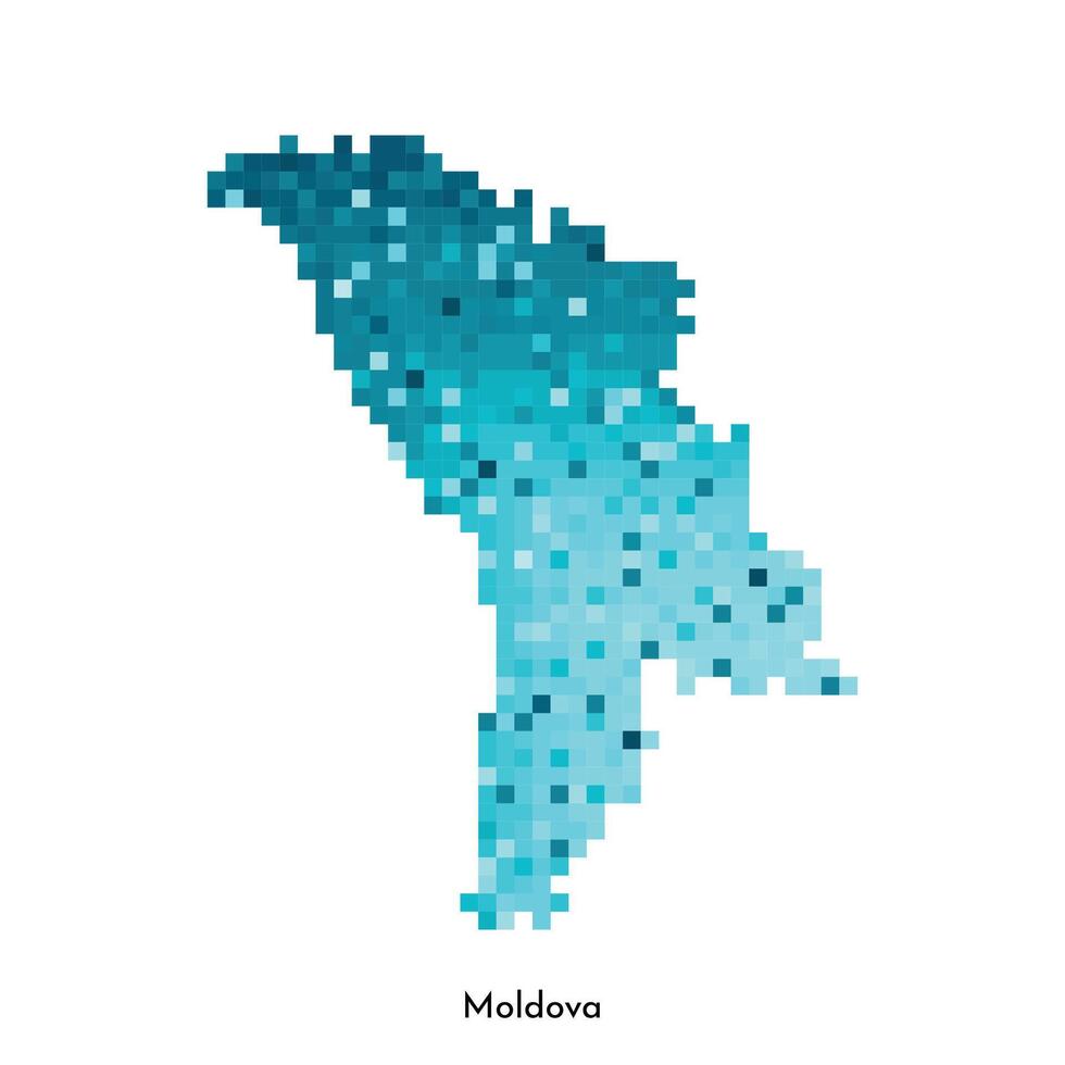 Vector isolated geometric illustration with simple icy blue shape of Moldova map. Pixel art style for NFT template. Dotted logo with gradient texture for design on white background