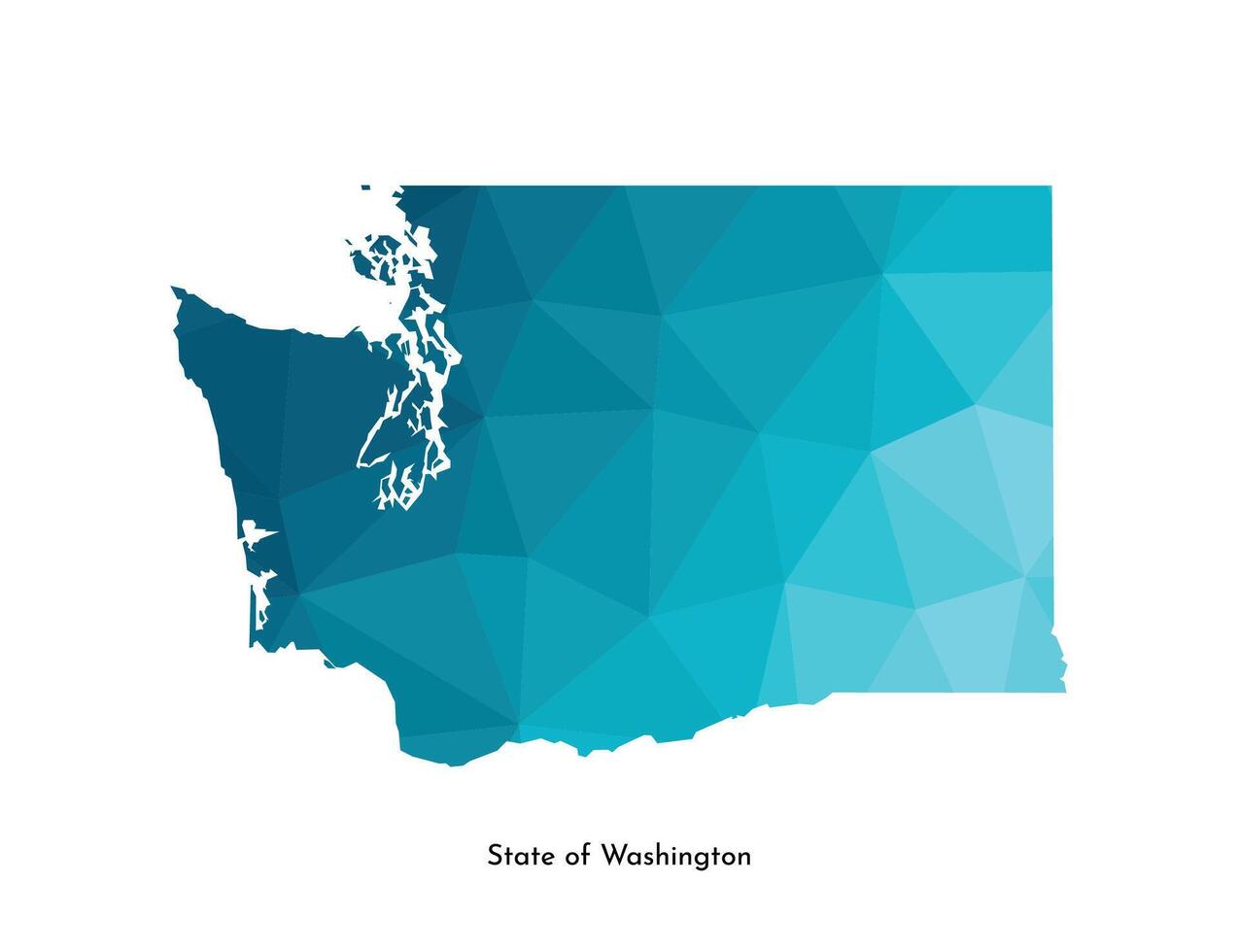 Vector isolated illustration icon with simplified blue map silhouette of State of Washington, USA. Polygonal geometric style. White background.