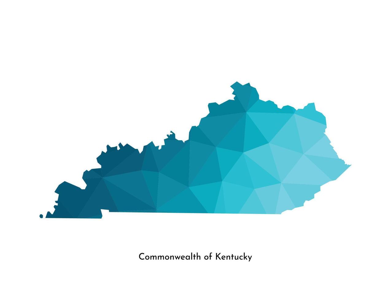 Vector isolated illustration icon with simplified blue map silhouette of Commonwealth of Kentucky, USA. Polygonal geometric style. White background.