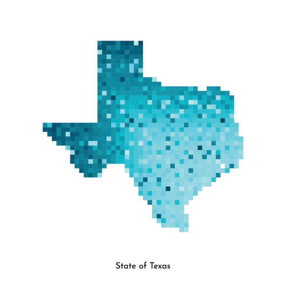 Vector isolated geometric illustration with icy blue area of USA, State of Texas map. Pixel art style for NFT template. Simple colorful logo with gradient texture