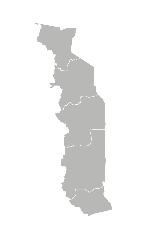 Vector isolated illustration of simplified administrative map of Togo. Borders of the regions. Grey silhouettes. White outline