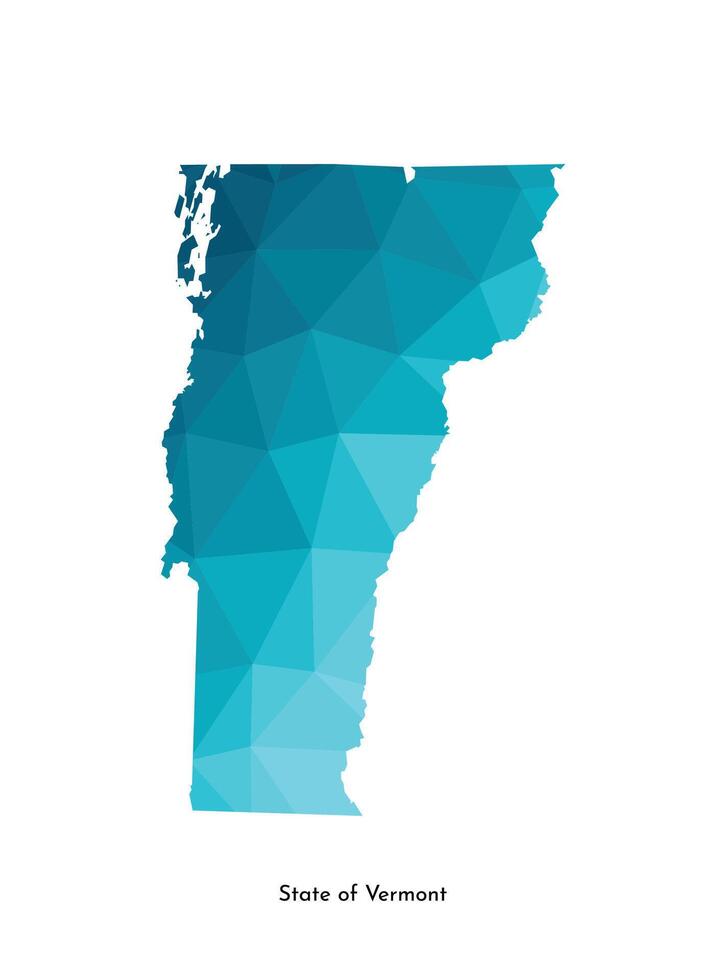 Vector isolated illustration icon with simplified blue map silhouette of State of Vermont, USA. Polygonal geometric style. White background.