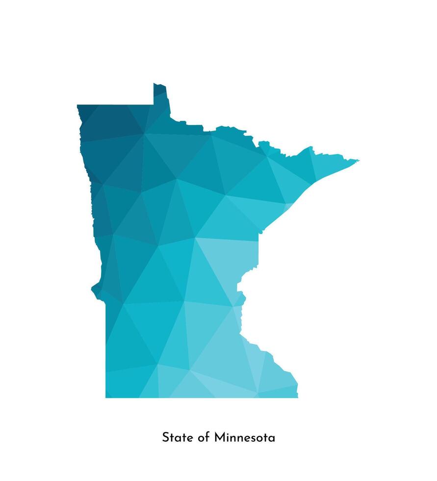 Vector isolated illustration icon with simplified blue map silhouette of State of Minnesota, USA. Polygonal geometric style. White background.