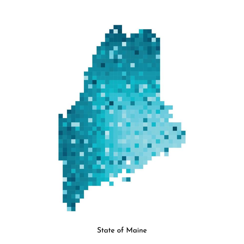 Vector isolated geometric illustration with icy blue area of USA, State of Maine map. Pixel art style for NFT template. Simple colorful logo with gradient texture