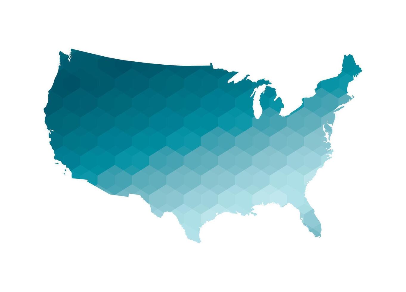 Vector isolated illustration icon with simplified blue silhouette of USA map. Polygonal geometric style. White background.
