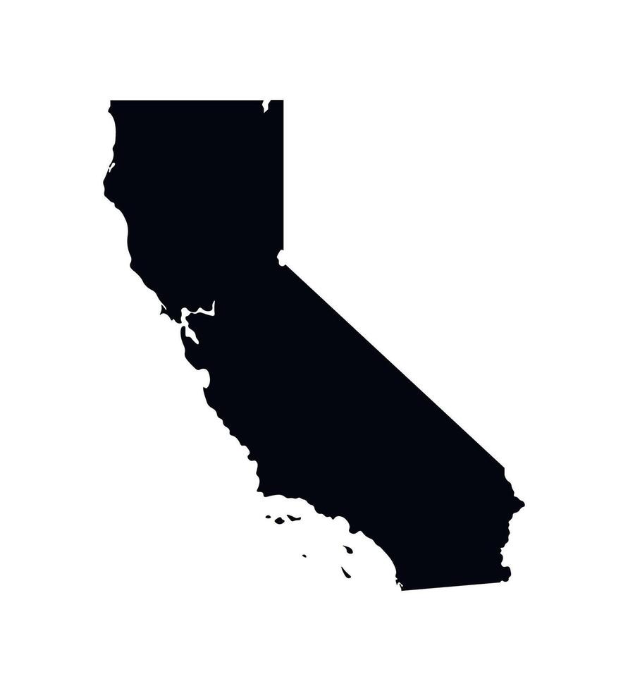 Vector isolated simplified illustration icon with black map silhouette of State of California, USA. White background