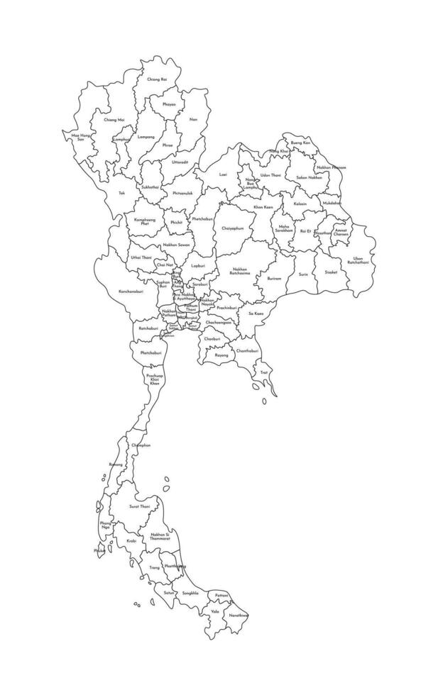 vector aislado ilustración de simplificado administrativo mapa de tailandia fronteras y nombres de el regiones. negro línea siluetas