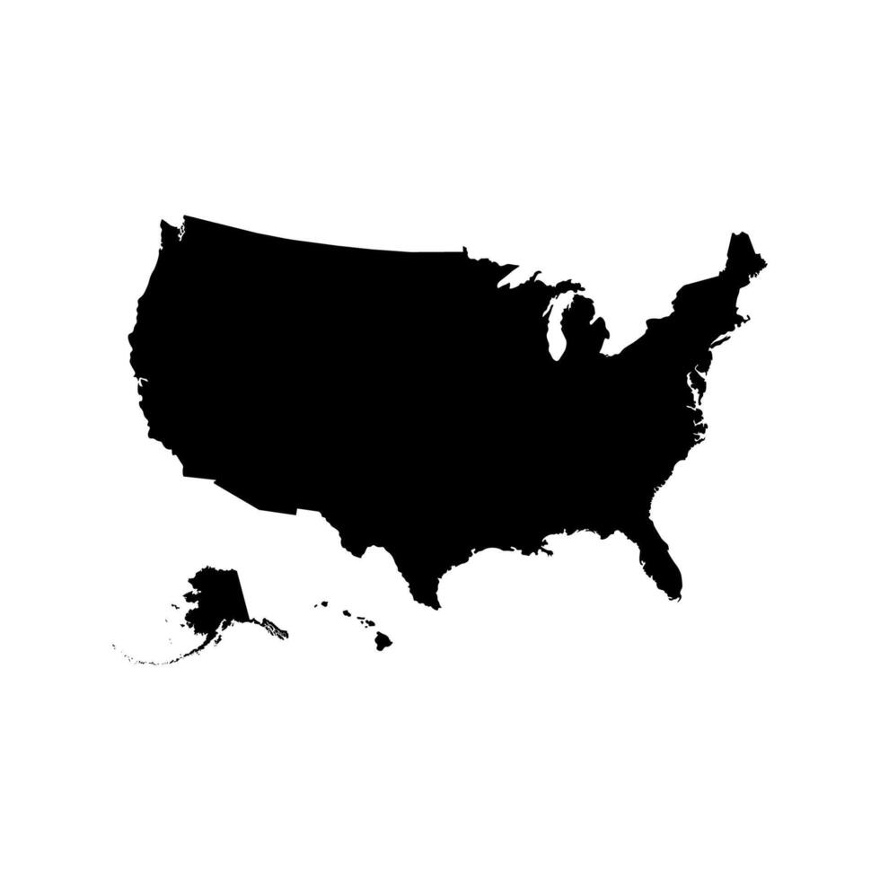 Vector isolated simplified illustration icon with black silhouette of United States of America, USA map. White background