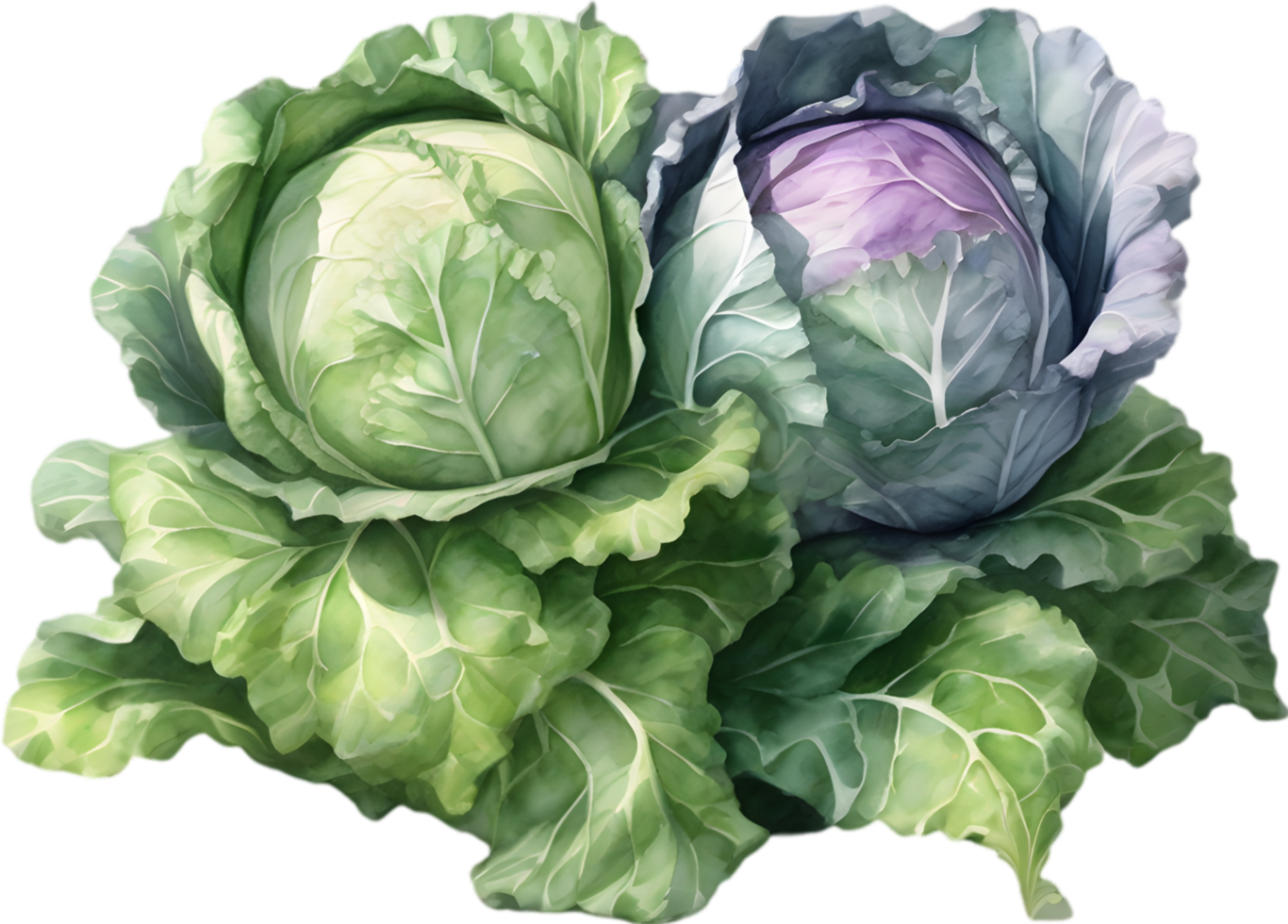 AI generated Watercolor painting of Cabbages plant. png