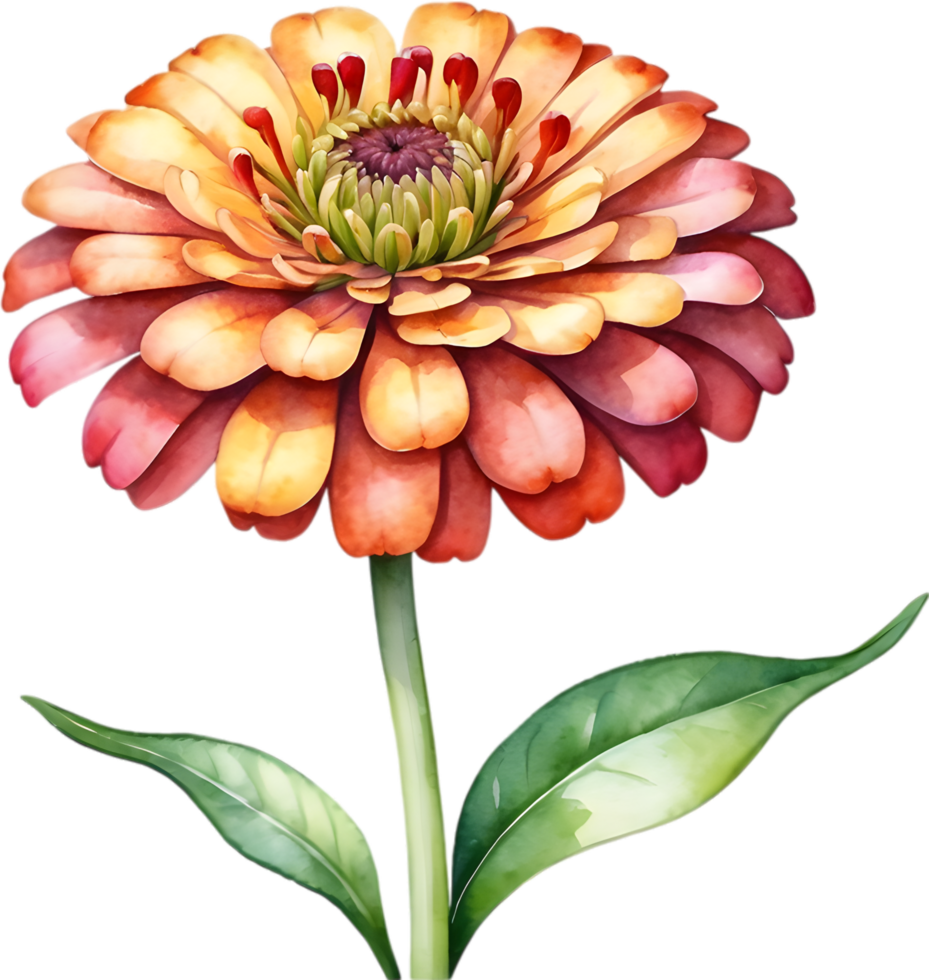 ai generiert Aquarell Gemälde von ein Zinnie Blume. png