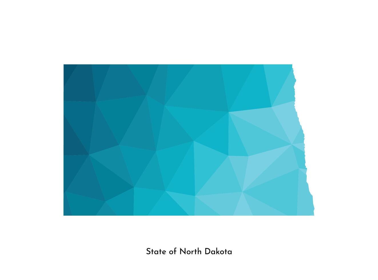 Vector isolated illustration icon with simplified blue map silhouette of State of North Dakota, USA. Polygonal geometric style. White background.