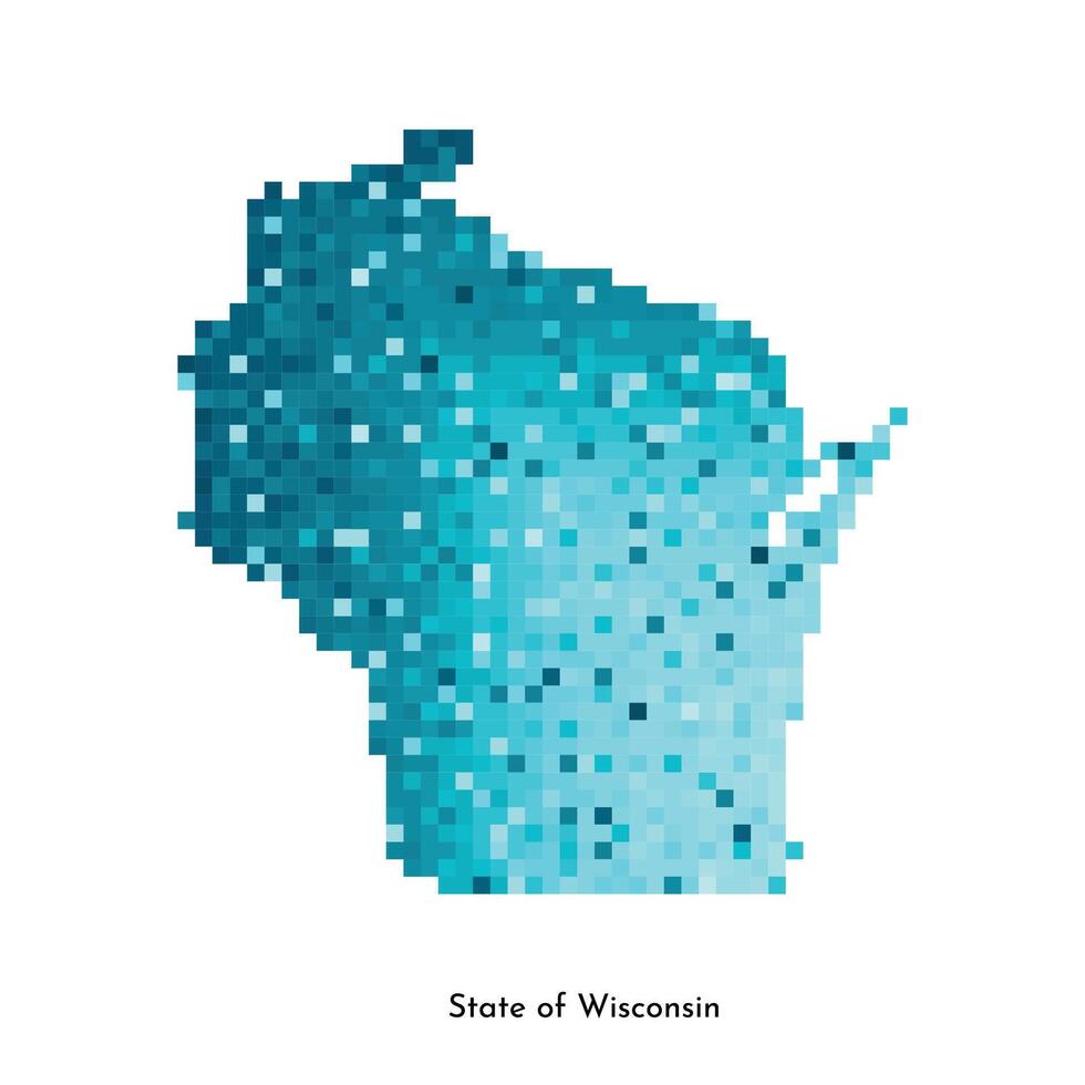 Vector isolated geometric illustration with icy blue area of USA, State of Wisconsin map. Pixel art style for NFT template. Simple colorful logo with gradient texture