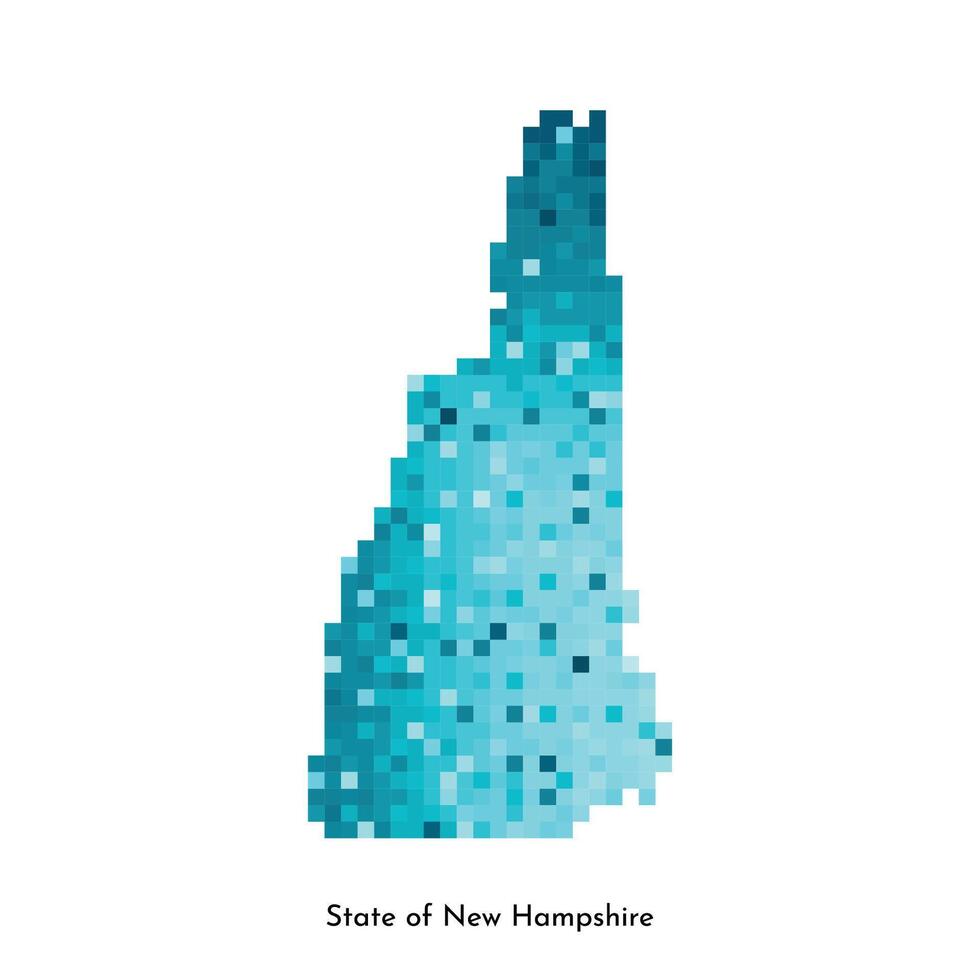 Vector isolated geometric illustration with icy blue area of USA, State of New Hampshire map. Pixel art style for NFT template. Simple colorful logo with gradient texture