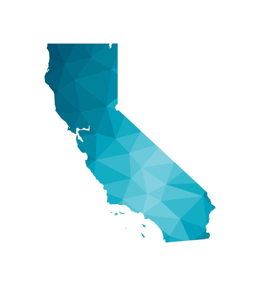 Vector isolated illustration icon with simplified blue silhouette of State of California map, USA. Polygonal geometric style. White background