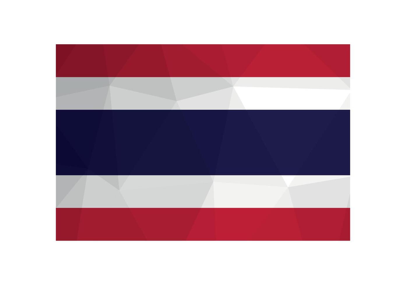 Vector illustration. Official ensign of Thailand. National Siam flag with red, white, blue stripes. Creative design in low poly style with triangular shapes.
