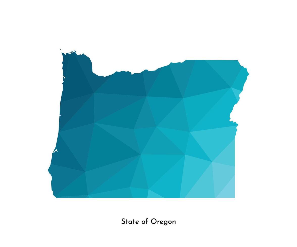 Vector isolated illustration icon with simplified blue map silhouette of State of Oregon, USA. Polygonal geometric style. White background.