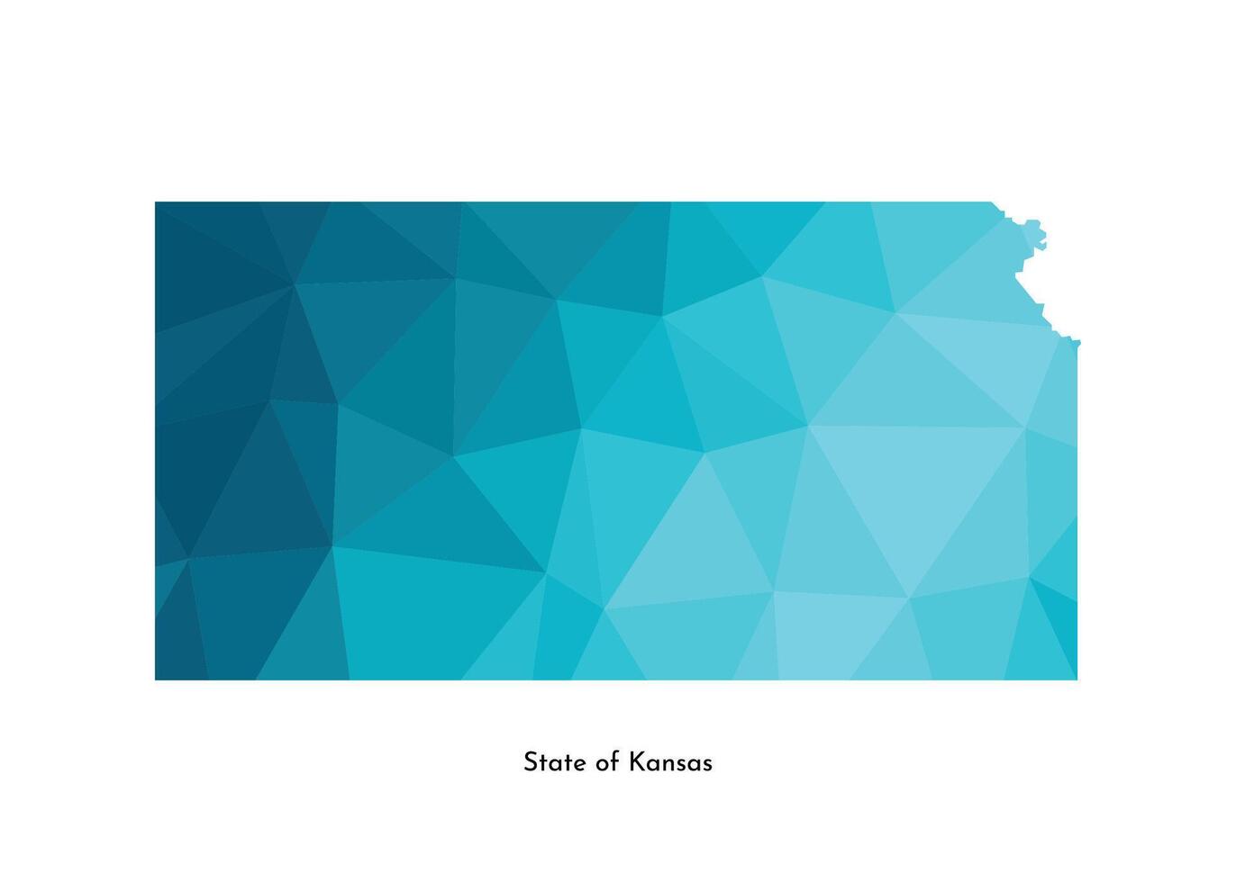 Vector isolated illustration icon with simplified blue map silhouette of State of Kansas, USA. Polygonal geometric style. White background.
